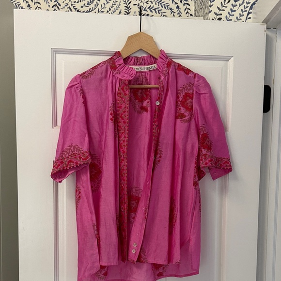 Alix Of Bohemia Tops - Alix Of Bohemia Hot Pink Floral-Trim Button Front Blouse